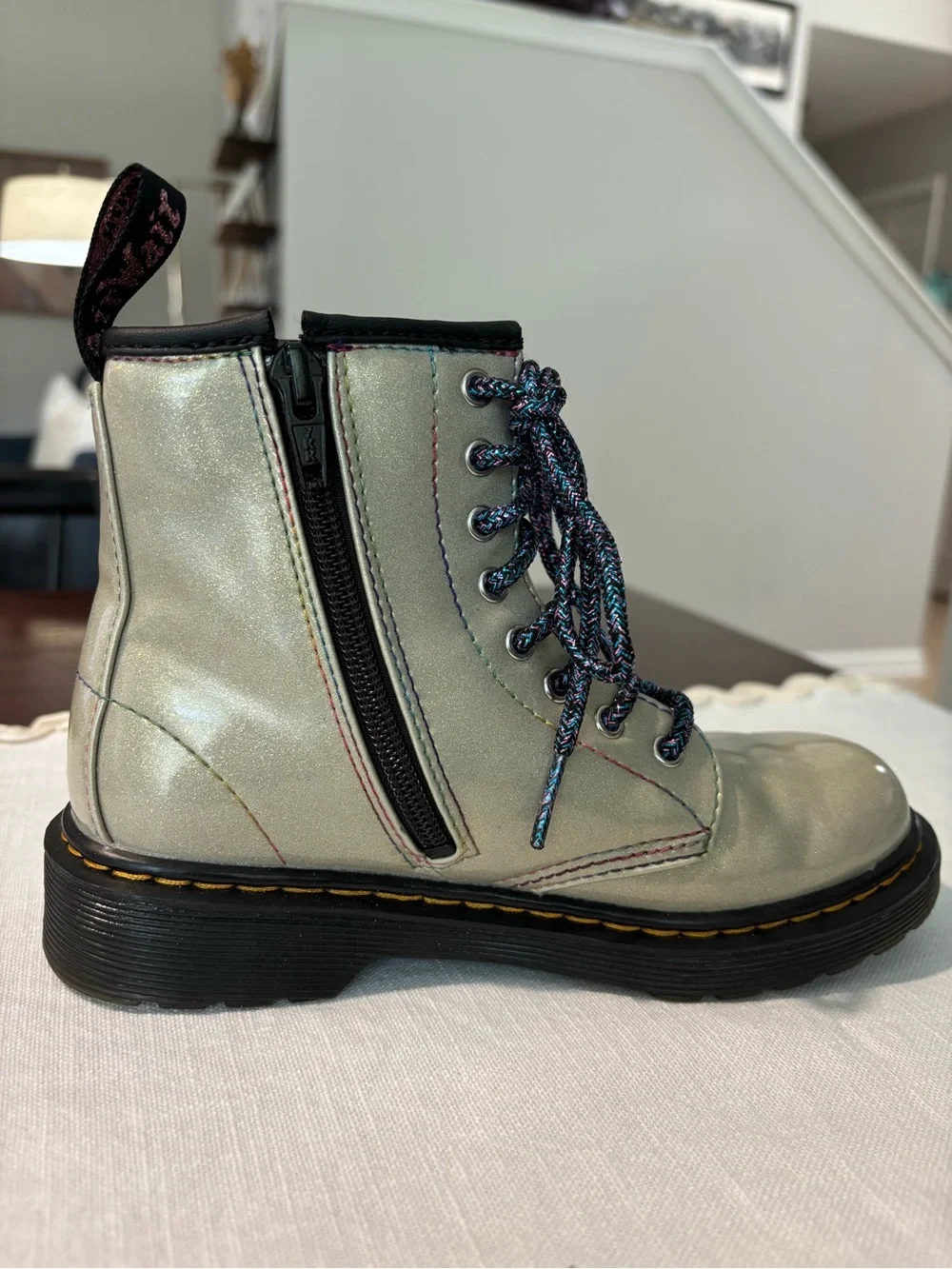 Dr. Marten's kids sparkle lace up/ side zipper boot youth size 1